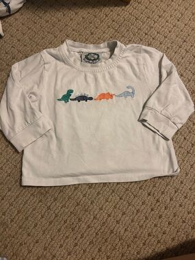 Toddler White Long-Sleeve Top with Colorful Dinosaur Embroidery